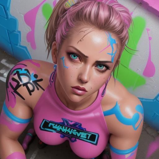 Kneeling Woman in Graffiti Splash Art Style