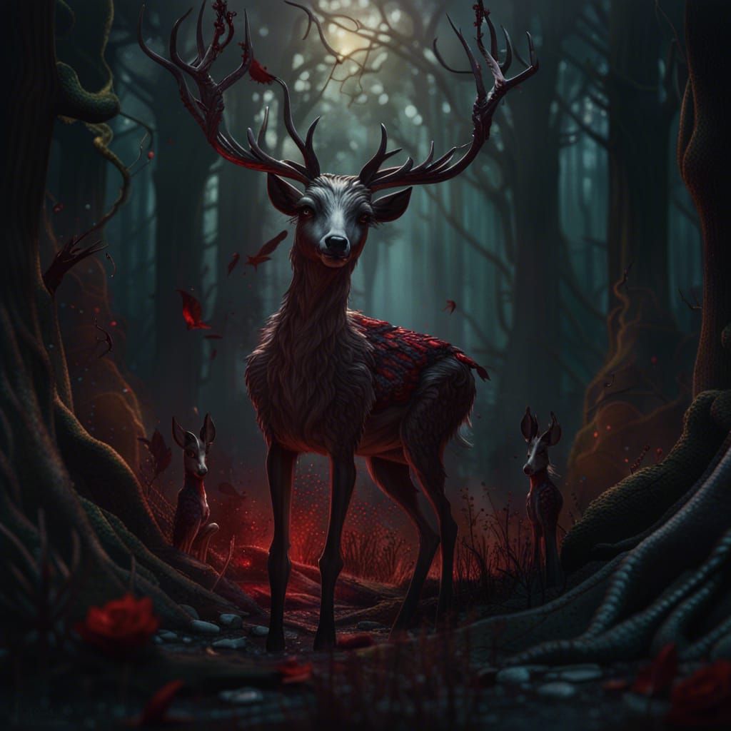 Dramatic Deer Sacrifice in Dark Fantasy Art