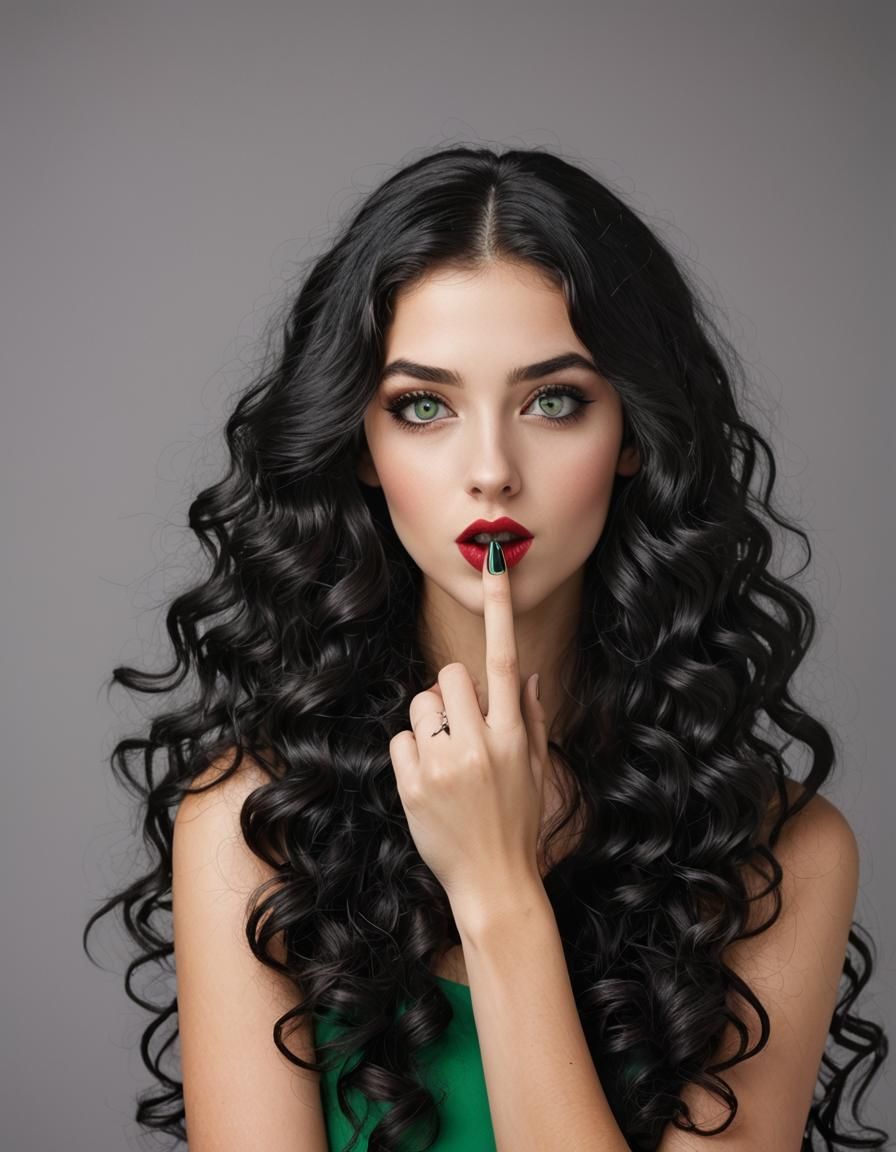 Beautiful Girl with Black Hair Blowing Kiss