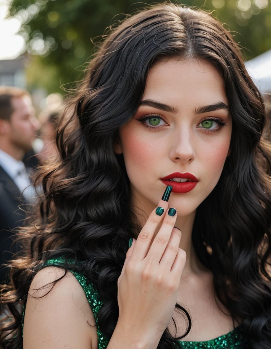 Beautiful Girl with Black Hair Blowing Kiss