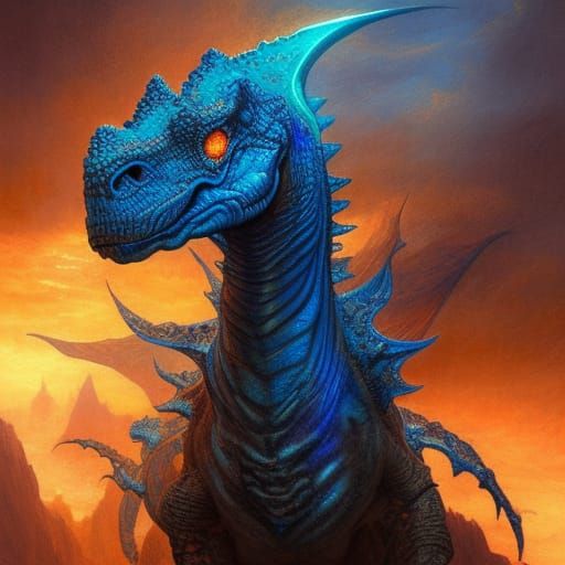 Epic Fantasy Dinosaur in Blue and Orange