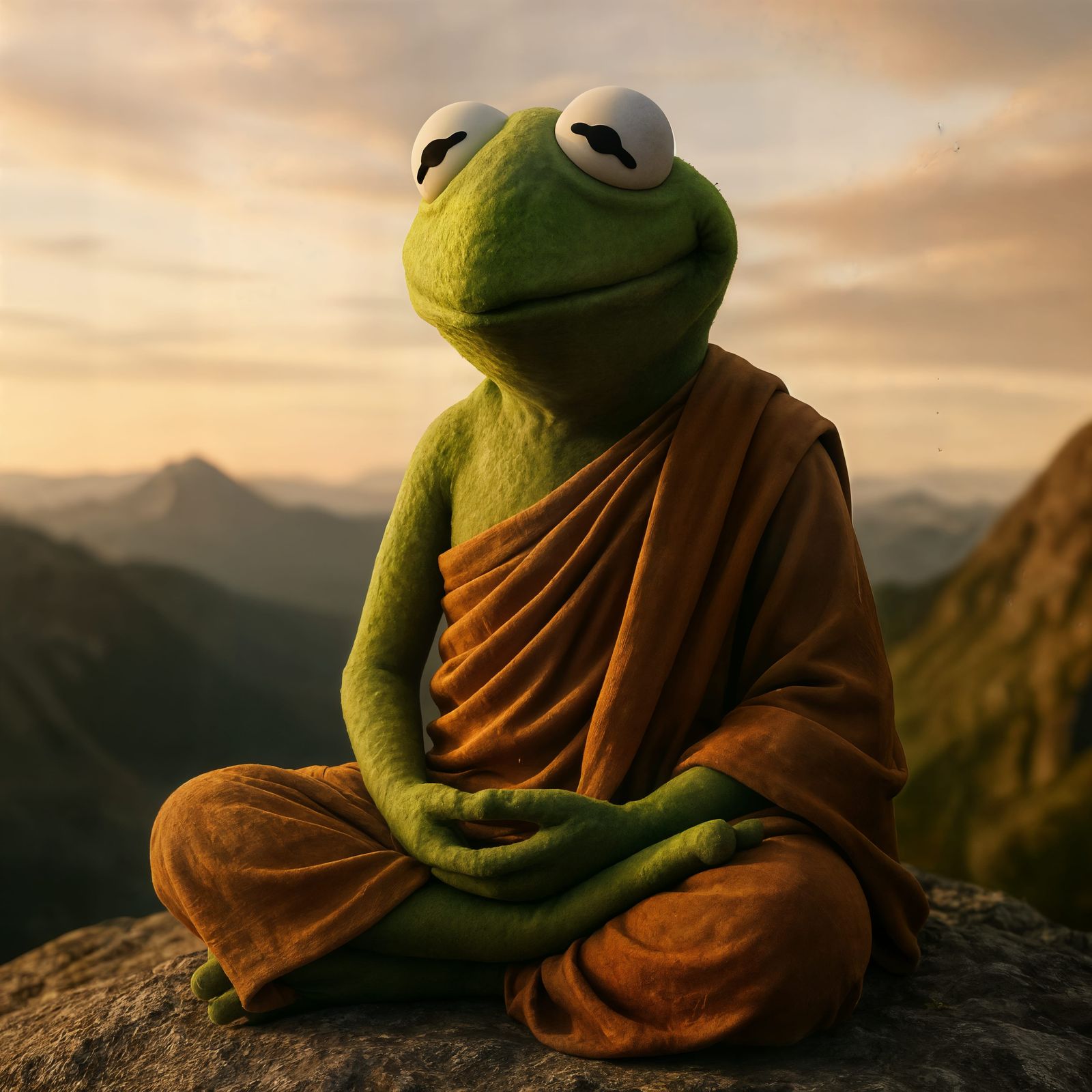 Peaceful Monk Frog Meditating on Mountain