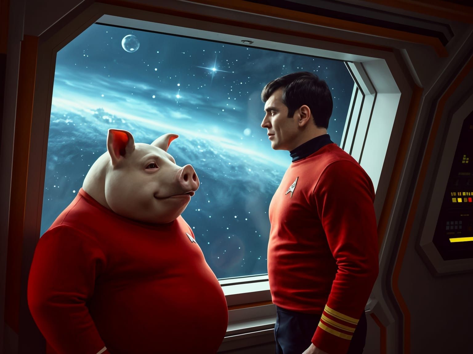 Pig-Headed Captain Kirk and Spock in Space