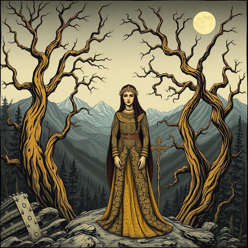 Luxurious Figure Embarks into Mystical Forest