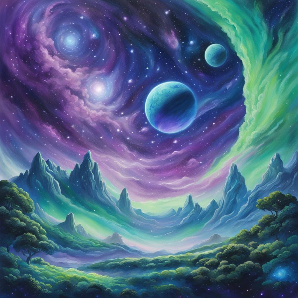 Planet Myst: Surreal Gouache Painting in Space