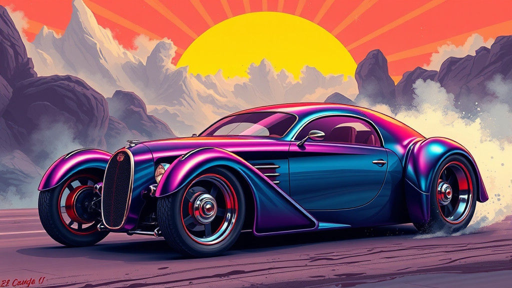 Bugatti-Inspired Hot Rod in Comic Book Style
