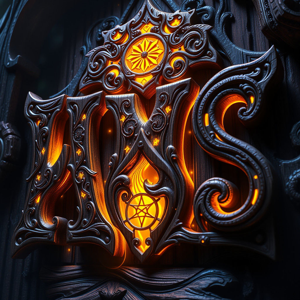 Mystical Wooden Letters in Dark Fantasy Concept Art