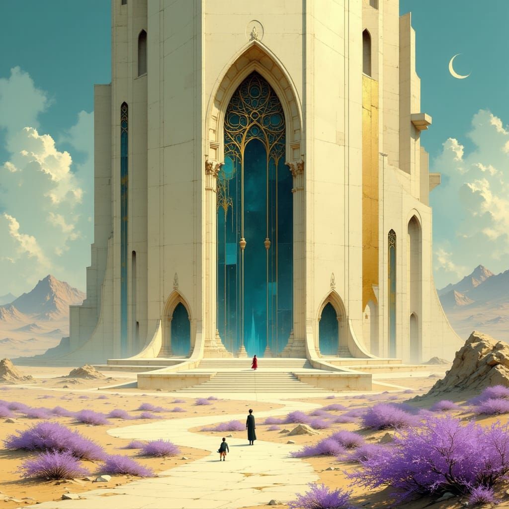 Majestic Desert Palace with Gothic Arches