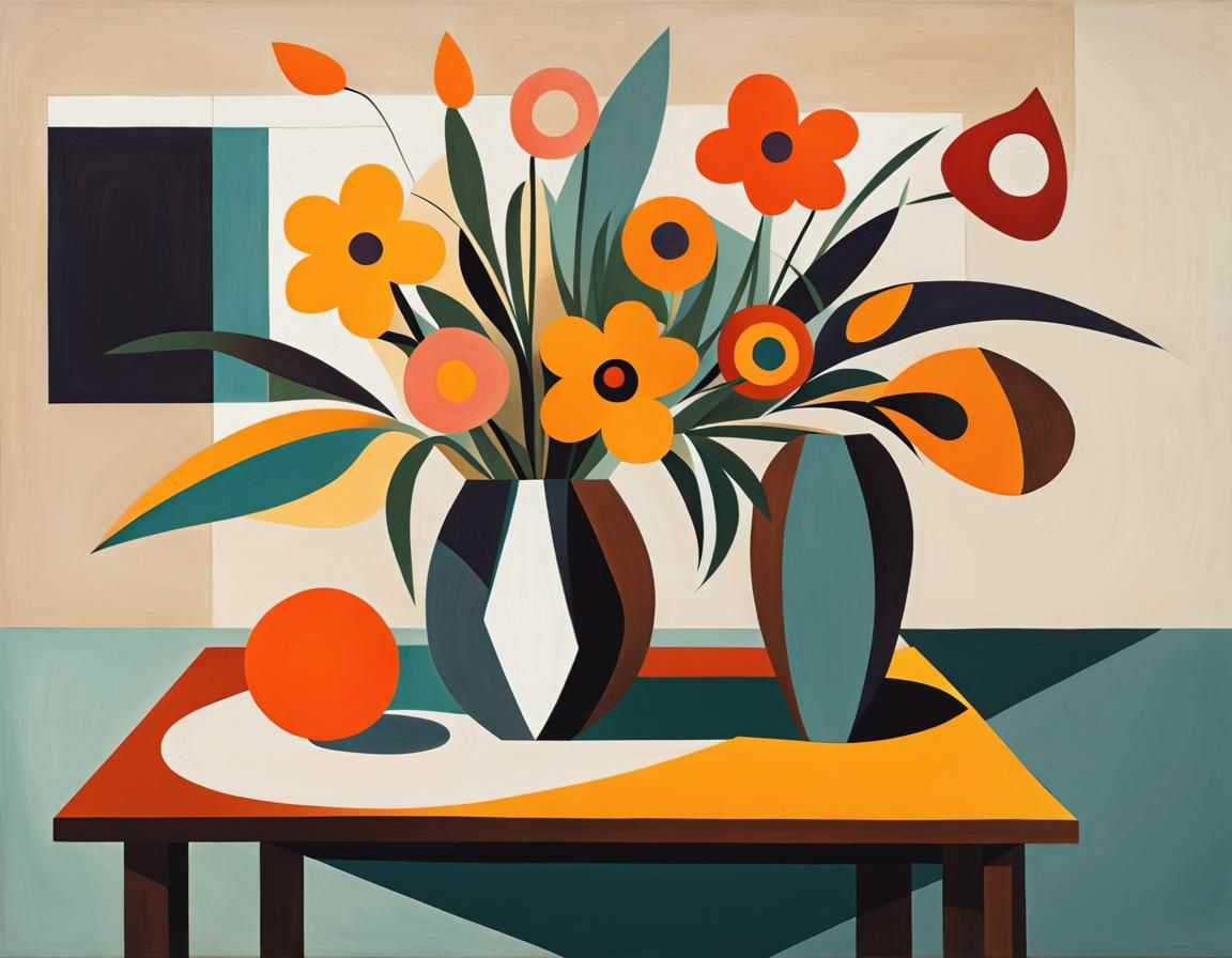 Abstract Cubist Flower Arrangement on Table