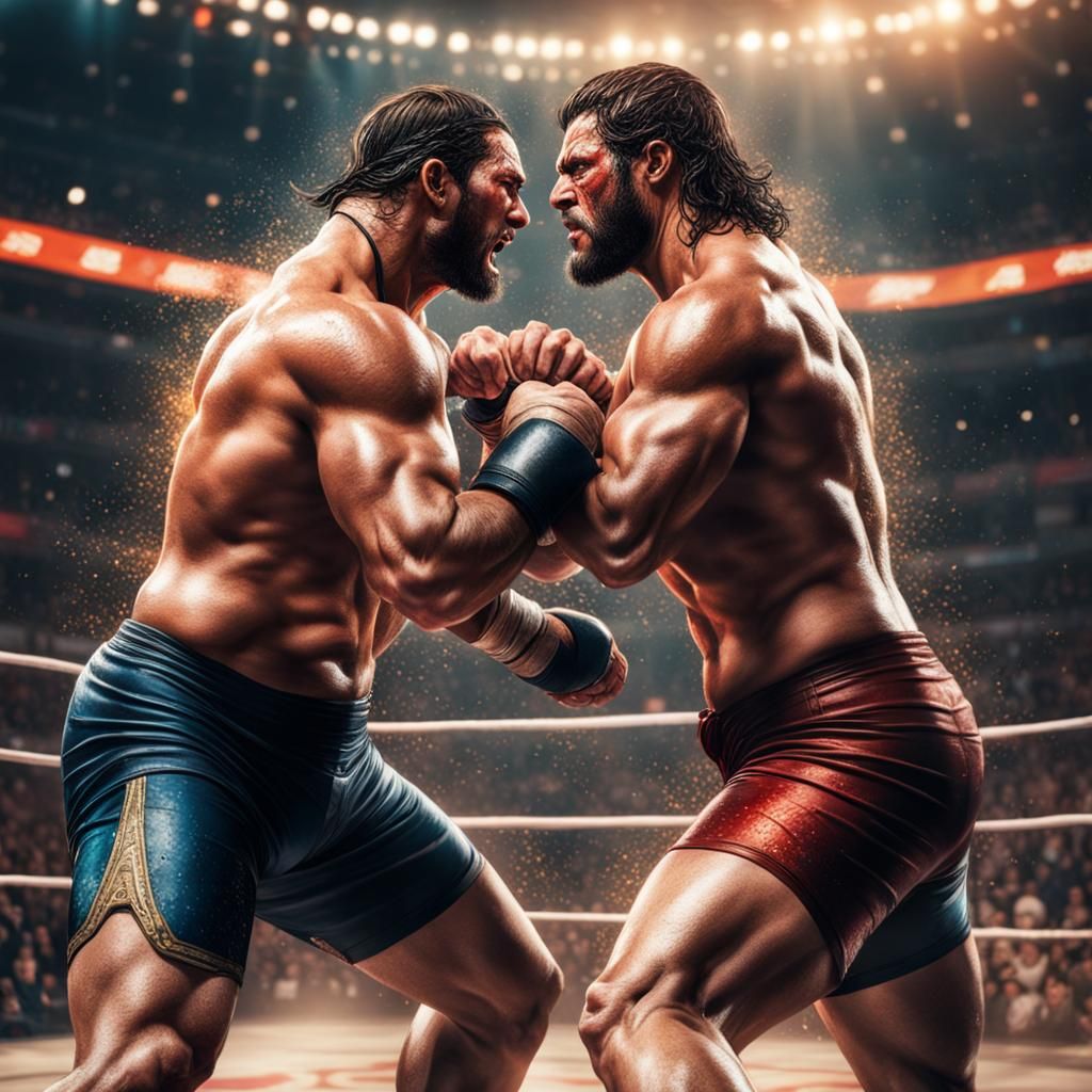 Hyperrealistic Wrestling Match in Arena: Splash Art