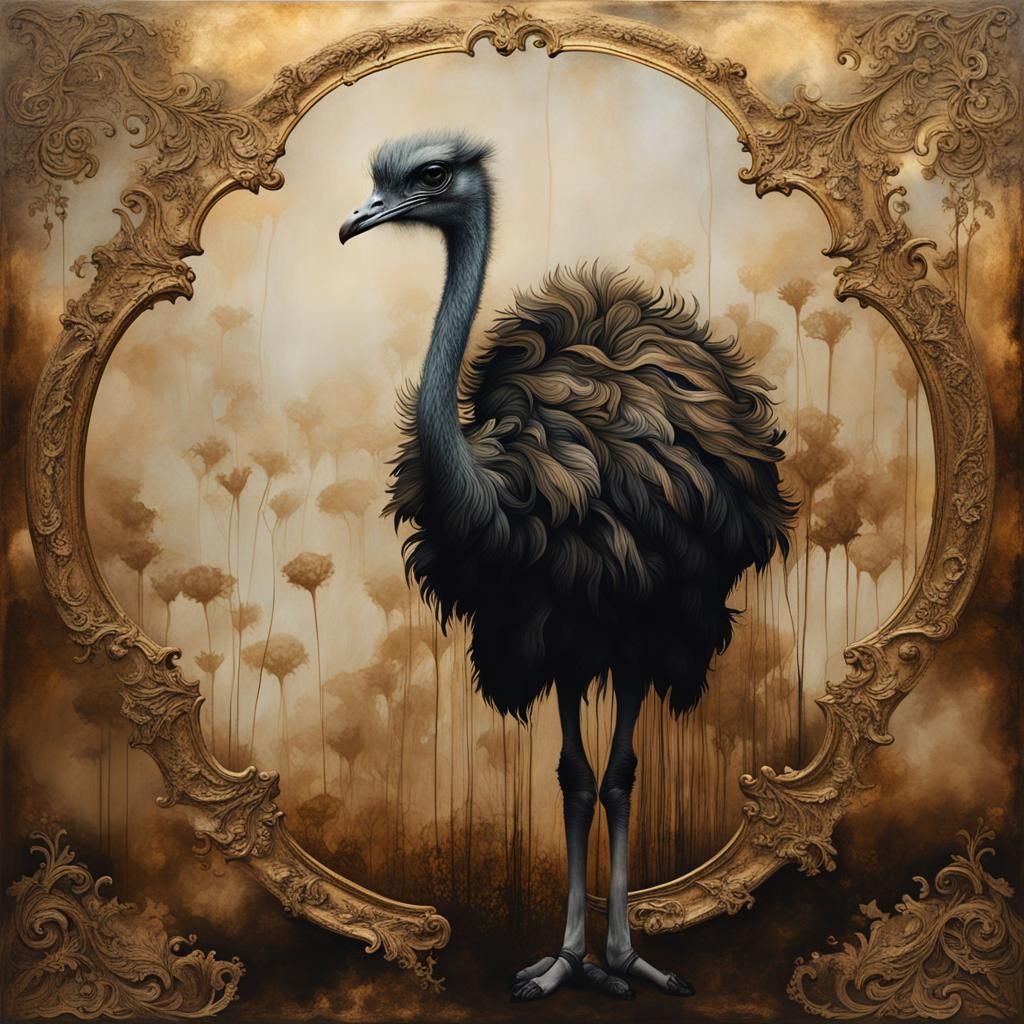 Abstract Ostrich in Baroque Rococo Style
