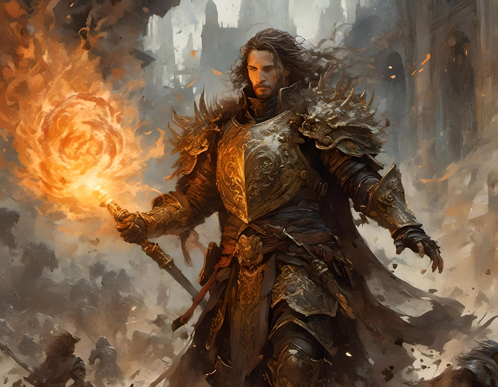 Fantasy Battlemage Casting Fireball: Watercolor Portrait