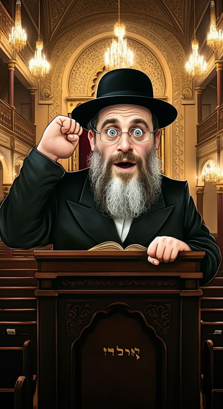 Humorous Hasidic Gabbai Silencing Congregation in Digital Ar...