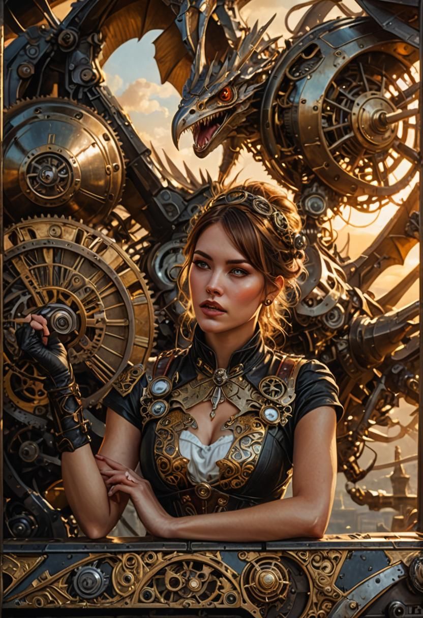 Steampunk Renaissance Girl Riding a Pterodactyl