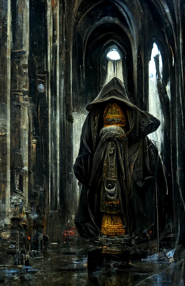 Hooded Monk in Sinister Digital Art Style