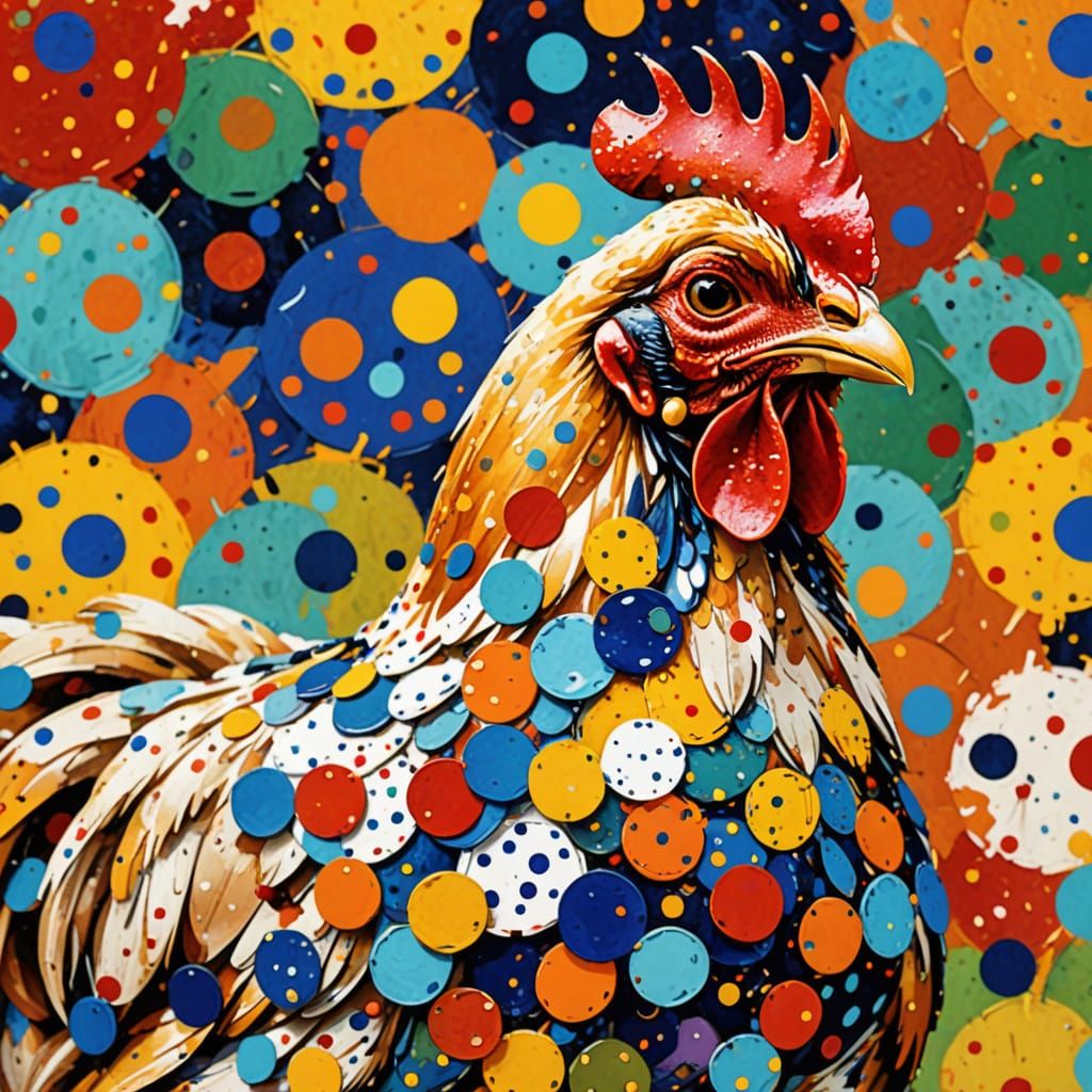 Polka Dot Chicken in Abstract Expressionist Style