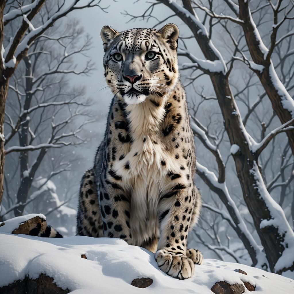 Snow Leopard in Winter: Detailed Matte Painting
