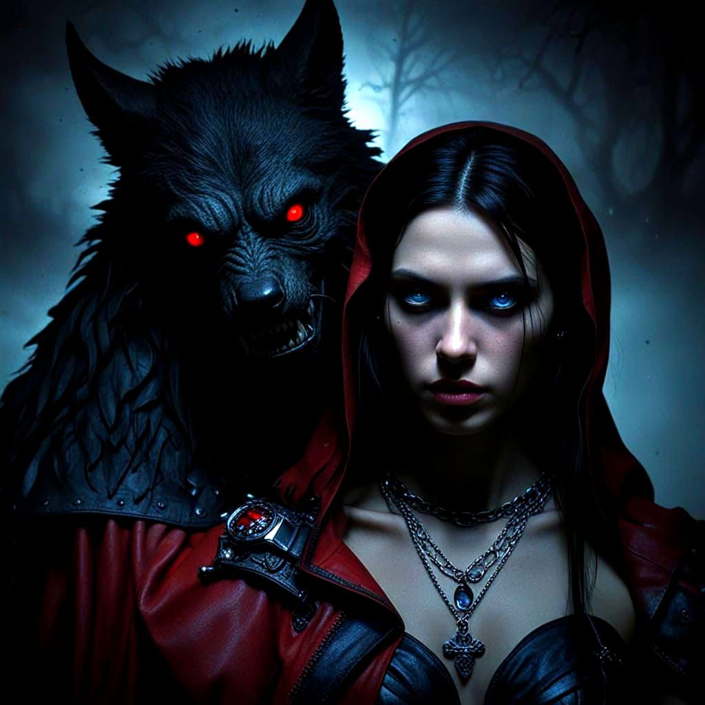 Gothic Portrait of Werewolf Over Fearful Woman
