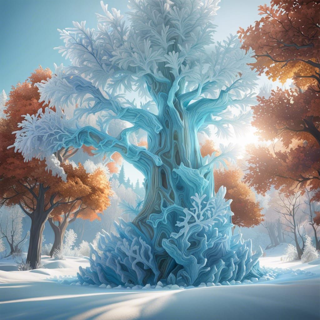 Crystalline Ice Tree Sculpture by Greg Rutkowski