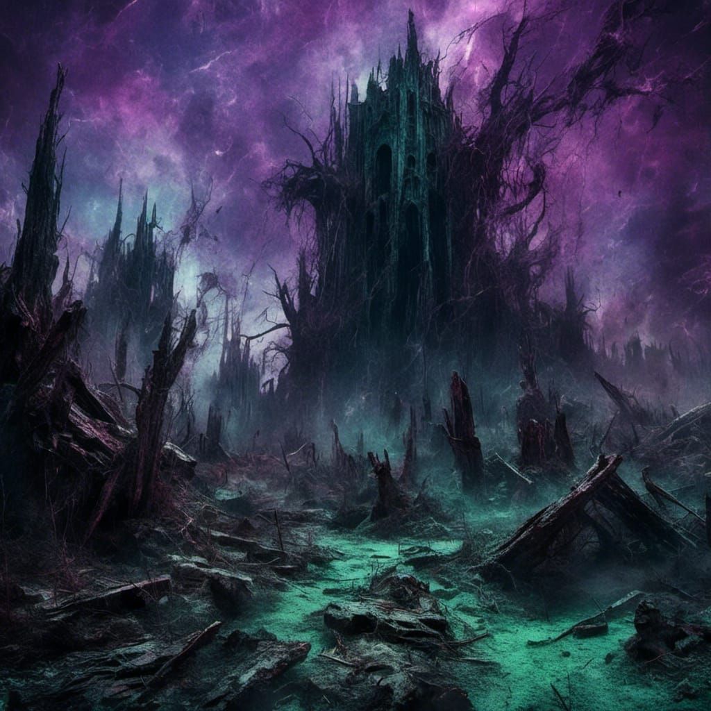 Cosmic Horror Monster Over Dark City in Macabre Style