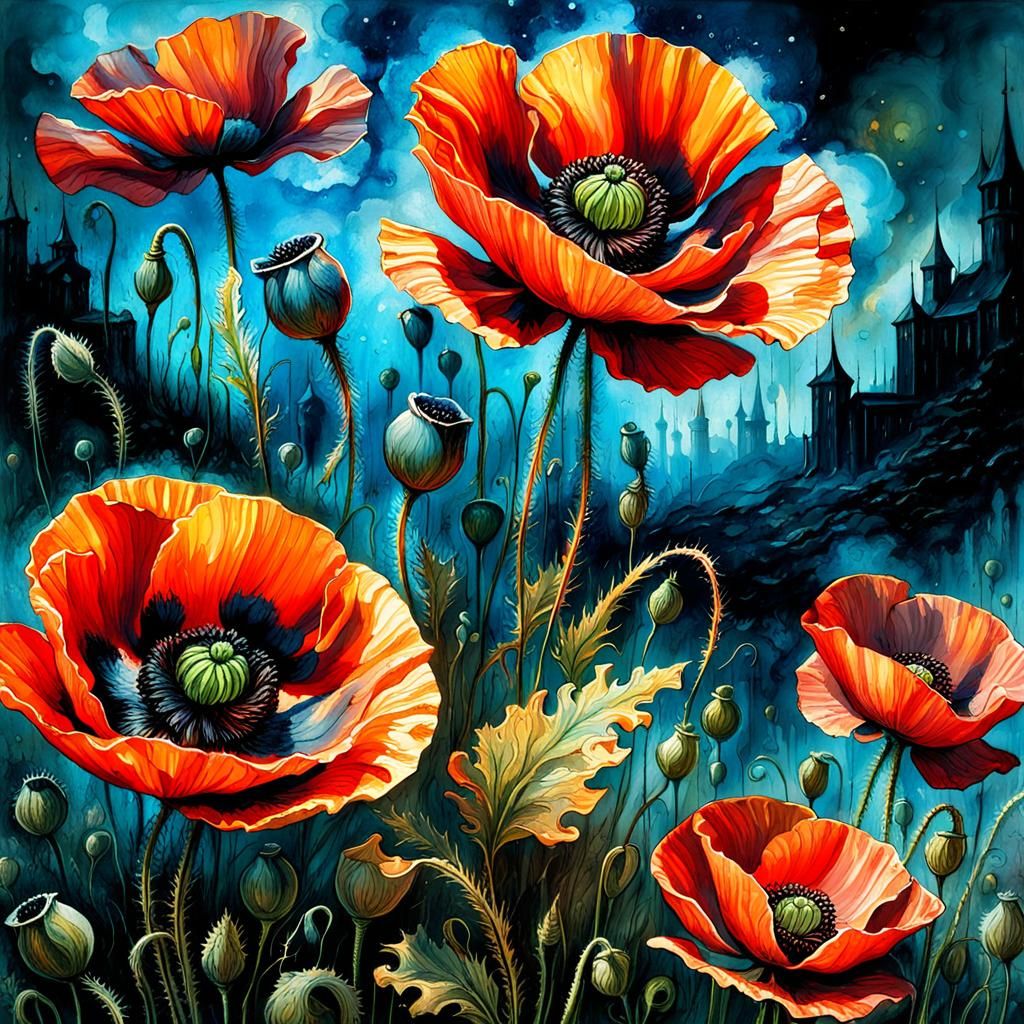 Poppy Combustion on Almanac Page: Fantasy Illustration