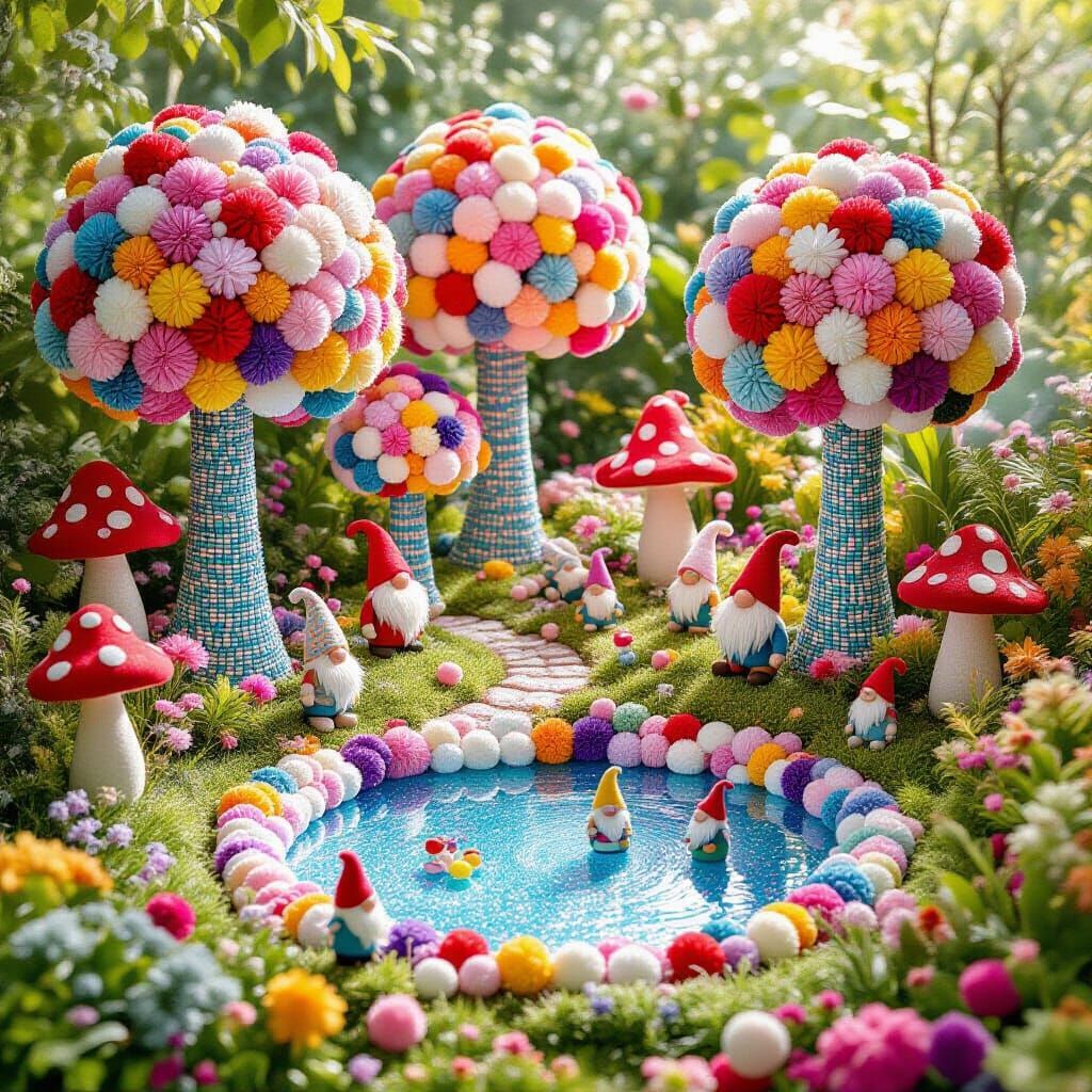 Enchanted Pom Pom Garden with Fuzzy Gnomes