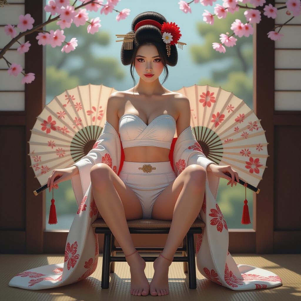 Geisha in Modern Clothes with Japanese Accents