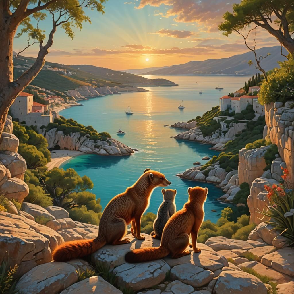 Mongoose and Redhead Gaze at Brac Island Sunset