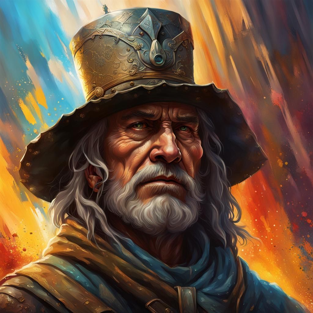 Detailed Hyperrealistic Pilgrim in Colorful Splash Art
