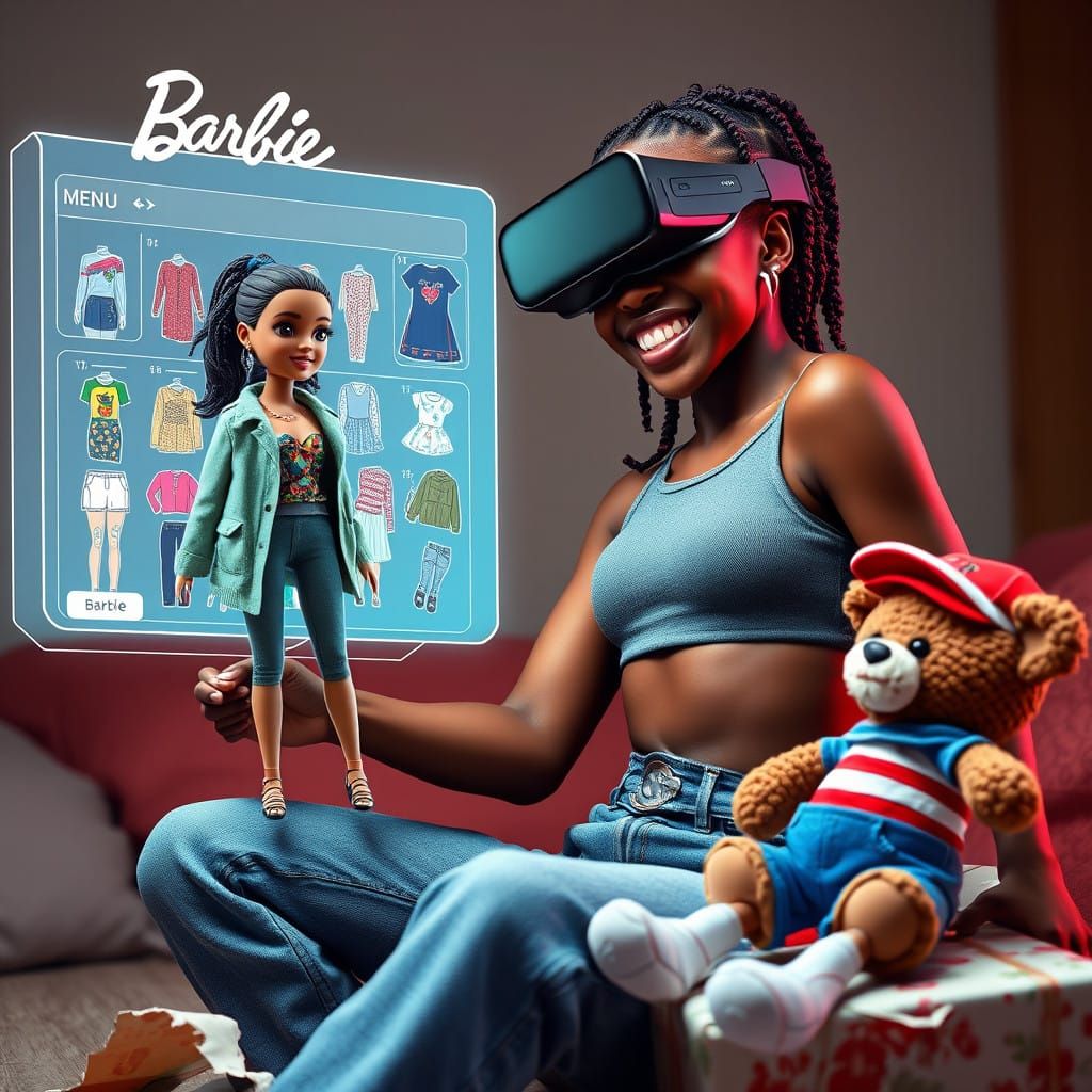 African Teenager in Vibrant Holographic World