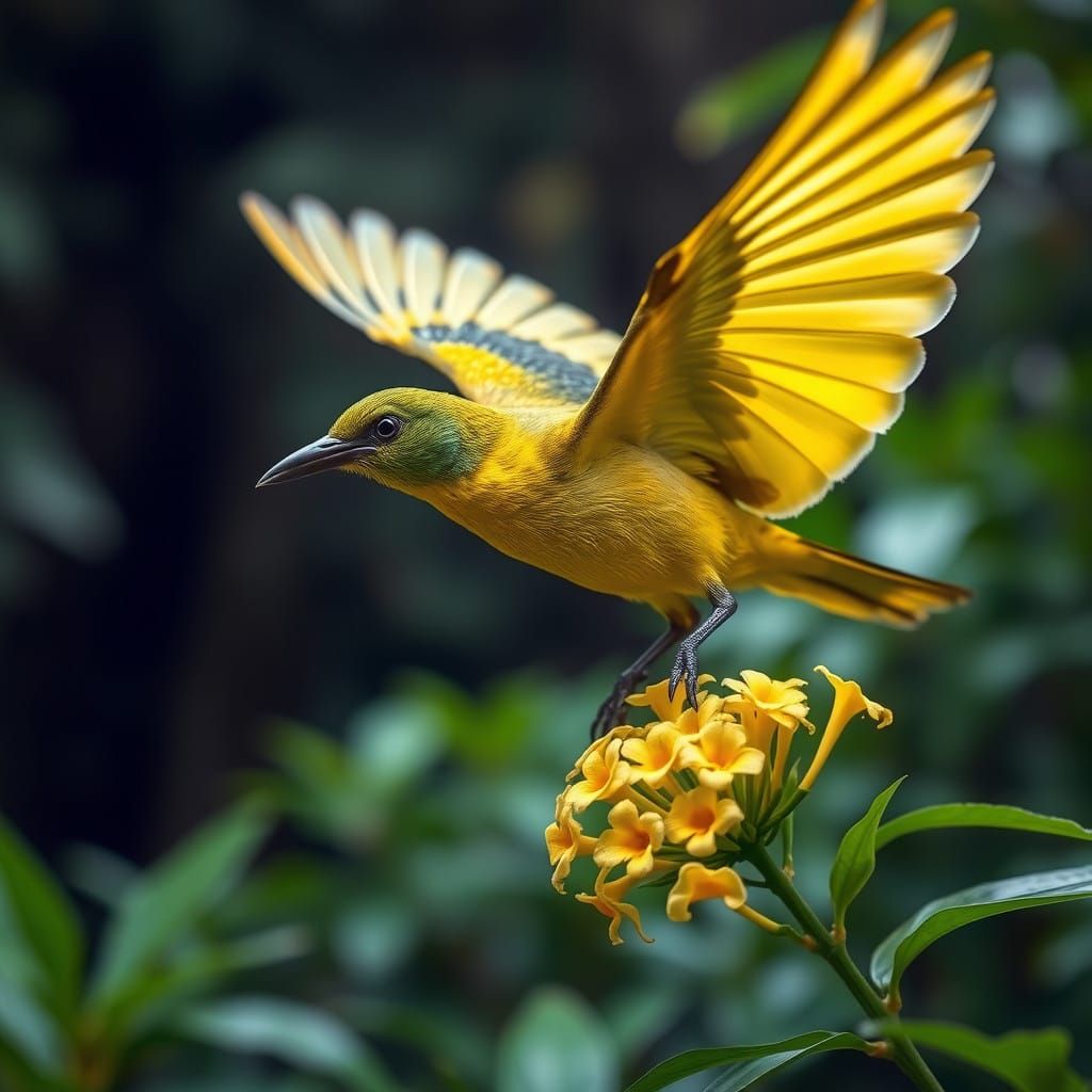 Hawaiian Rainforest Bird in Flight