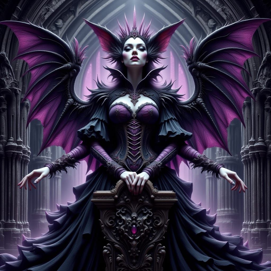 Gothic Queen Mourna, a Majestic Bat Monarch, Reigns in a Twi...