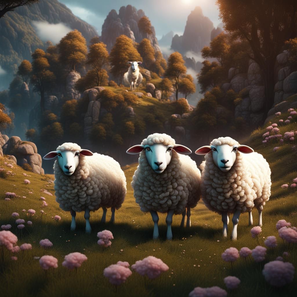 Fantastical Sheep Love Story: Detailed Matte Painting