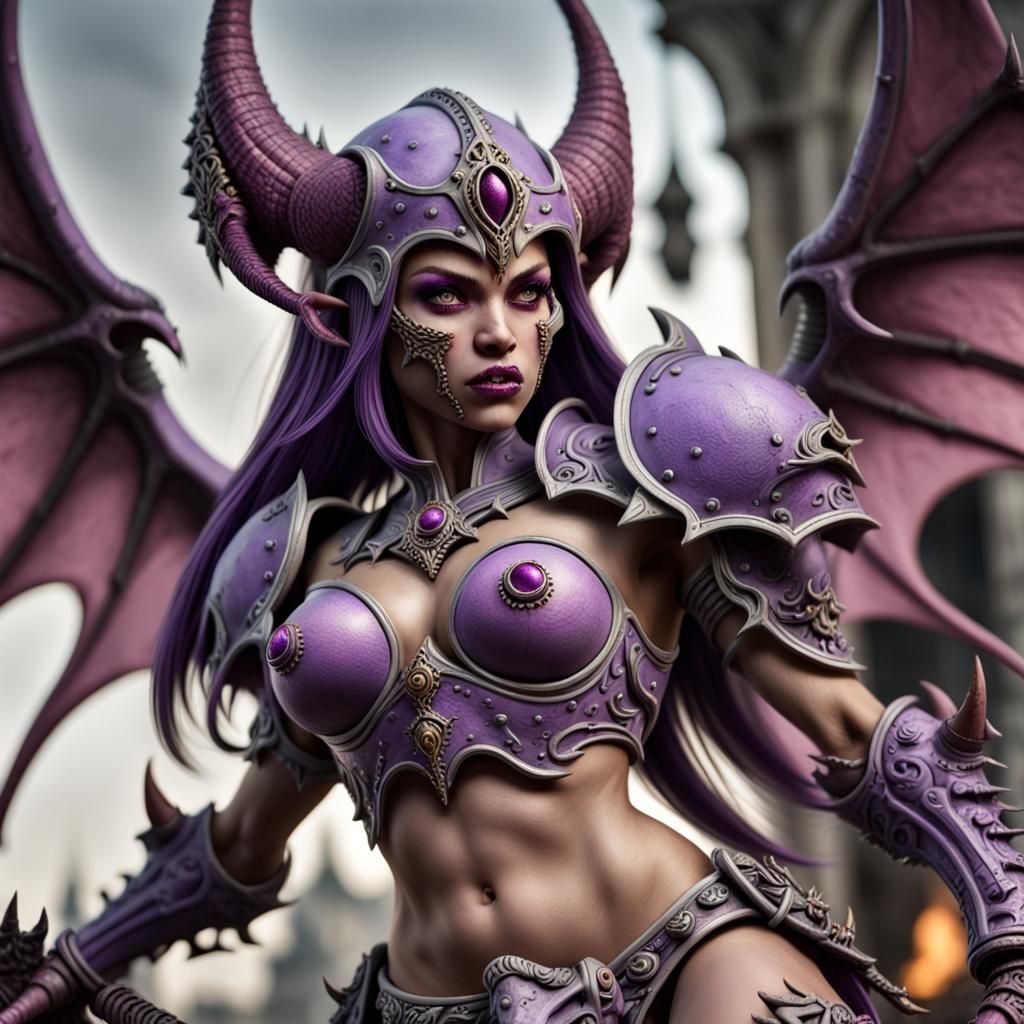 Hyperrealistic Daemonette of Slaanesh in Sharp Focus