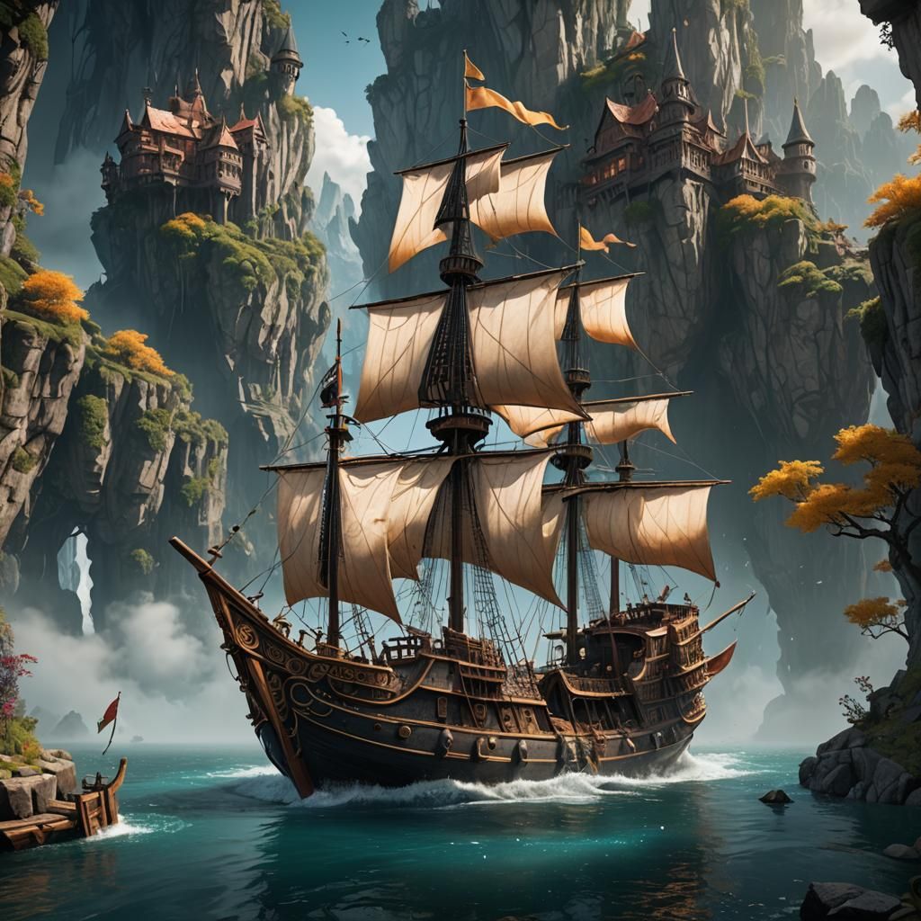 Fantastical Boat in Detailed Matte Painting