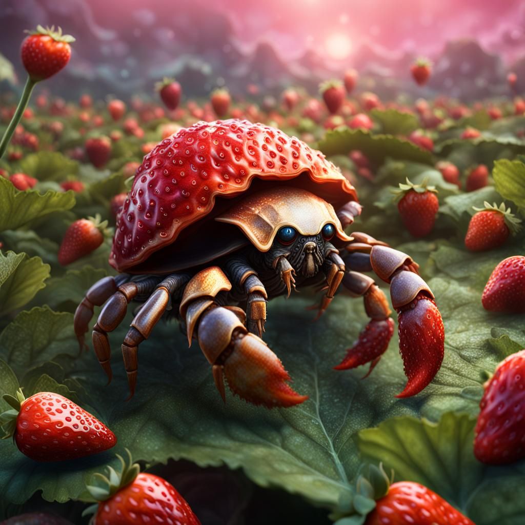 Strawberry Hermit Crab Hybrid in a Strawberry Field