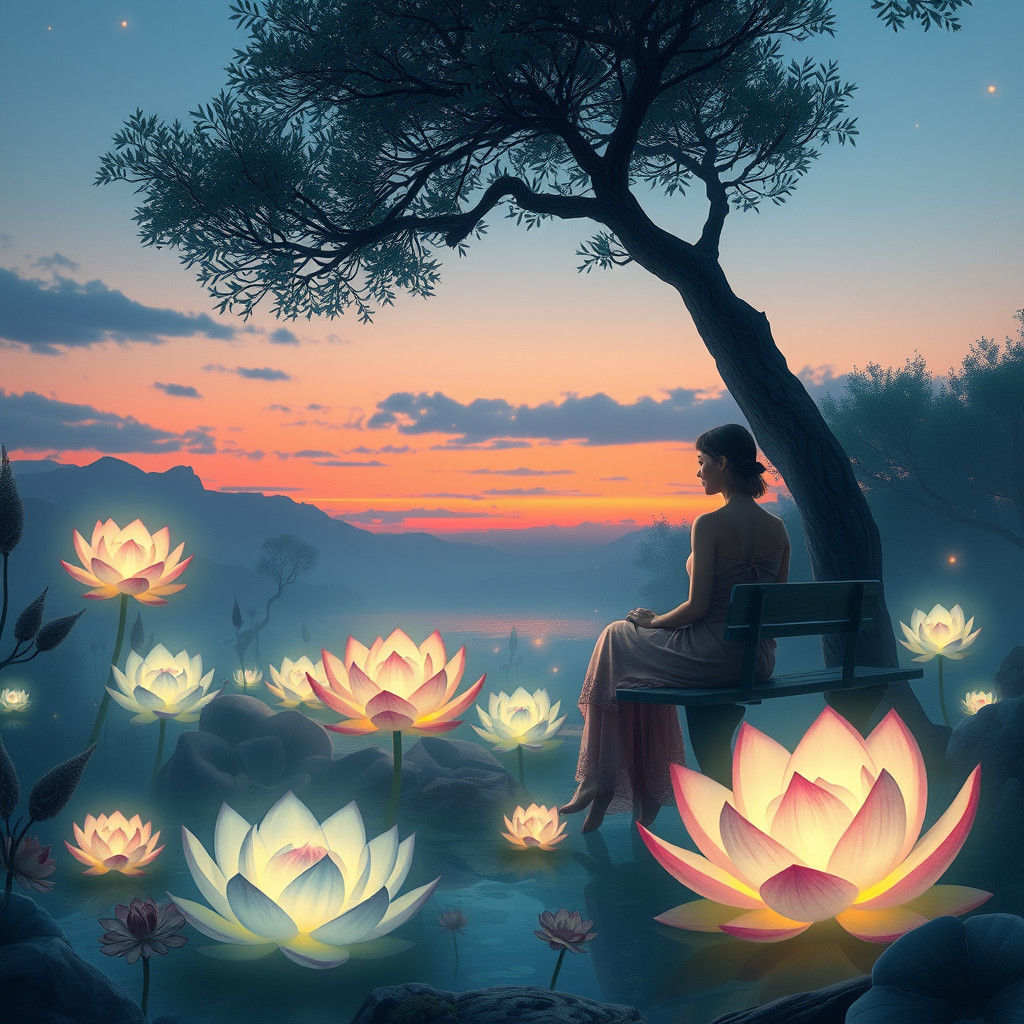 Dreamy Garden at Twilight in Ethereal Light