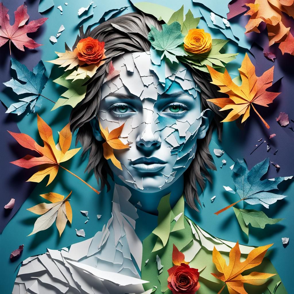 Four Seasons Allegory in Torn Paper Concept Art