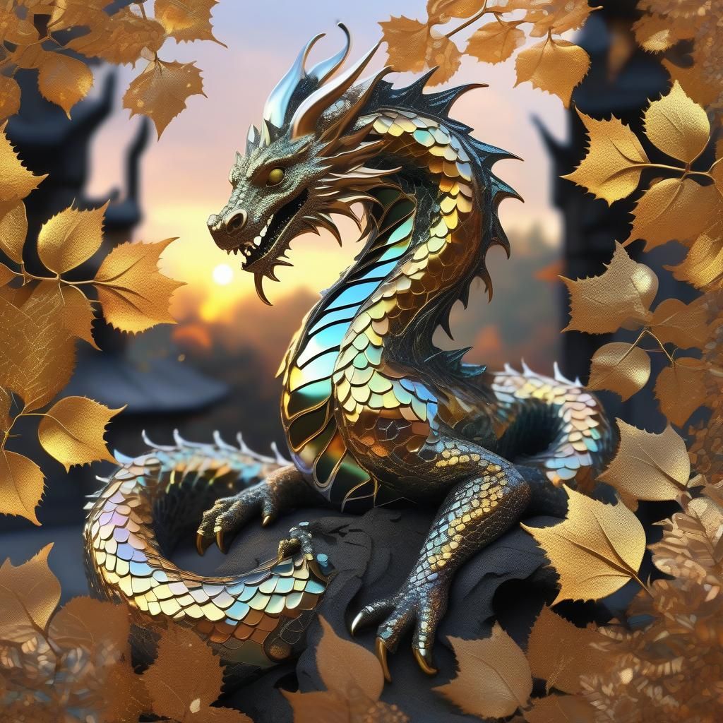 Iridescent Dragon in Golden Autumnal Setting