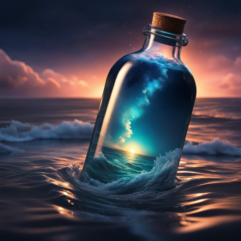 Night Sky in a Bottle on the Ocean