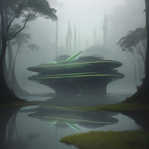 Misty Emerald City Amidst Dagobah's Swampy Depths