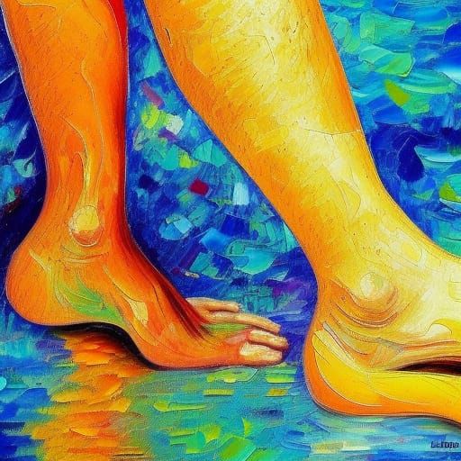 Glowing Bare Feet in Expressionist Oil Painting Style