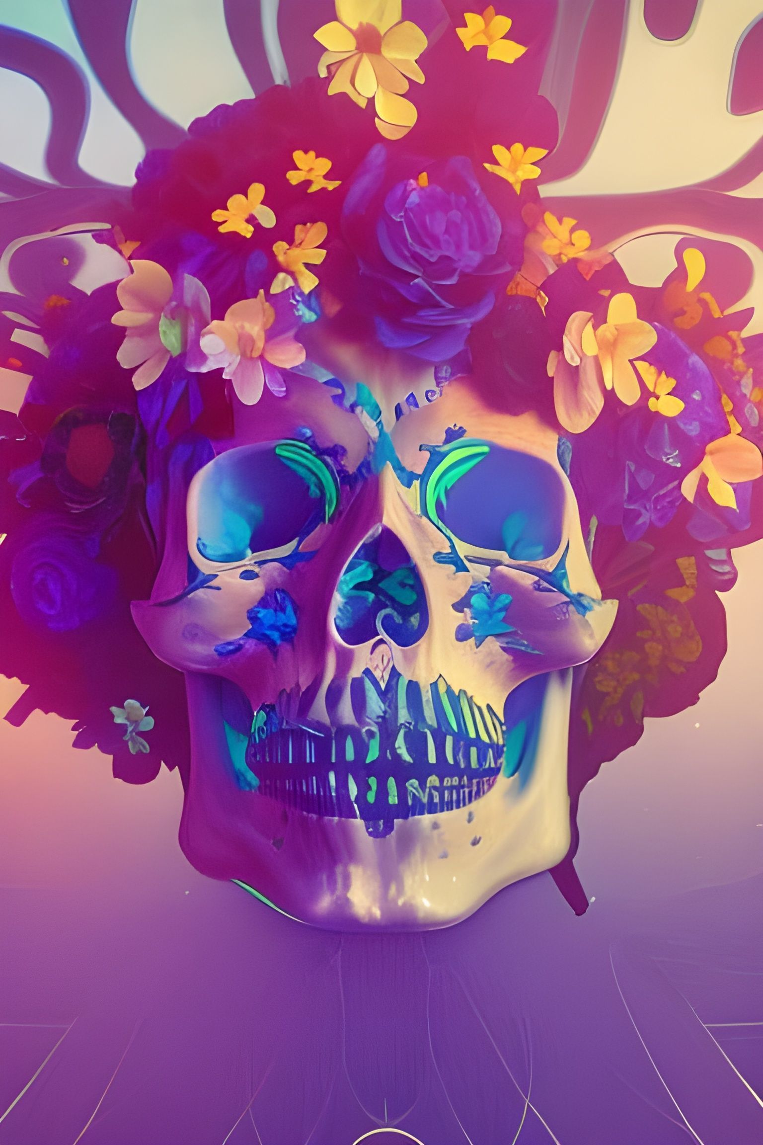 Psychedelic Skull with Flowers in Eldritch Style