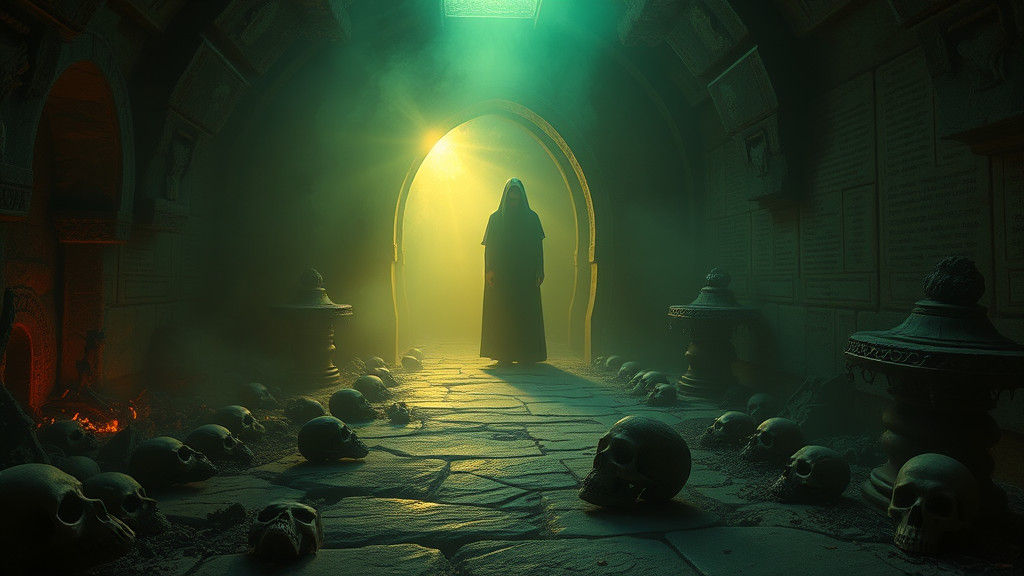 Mystical Crypt with Ancient Bones in Hyperrealistic Style