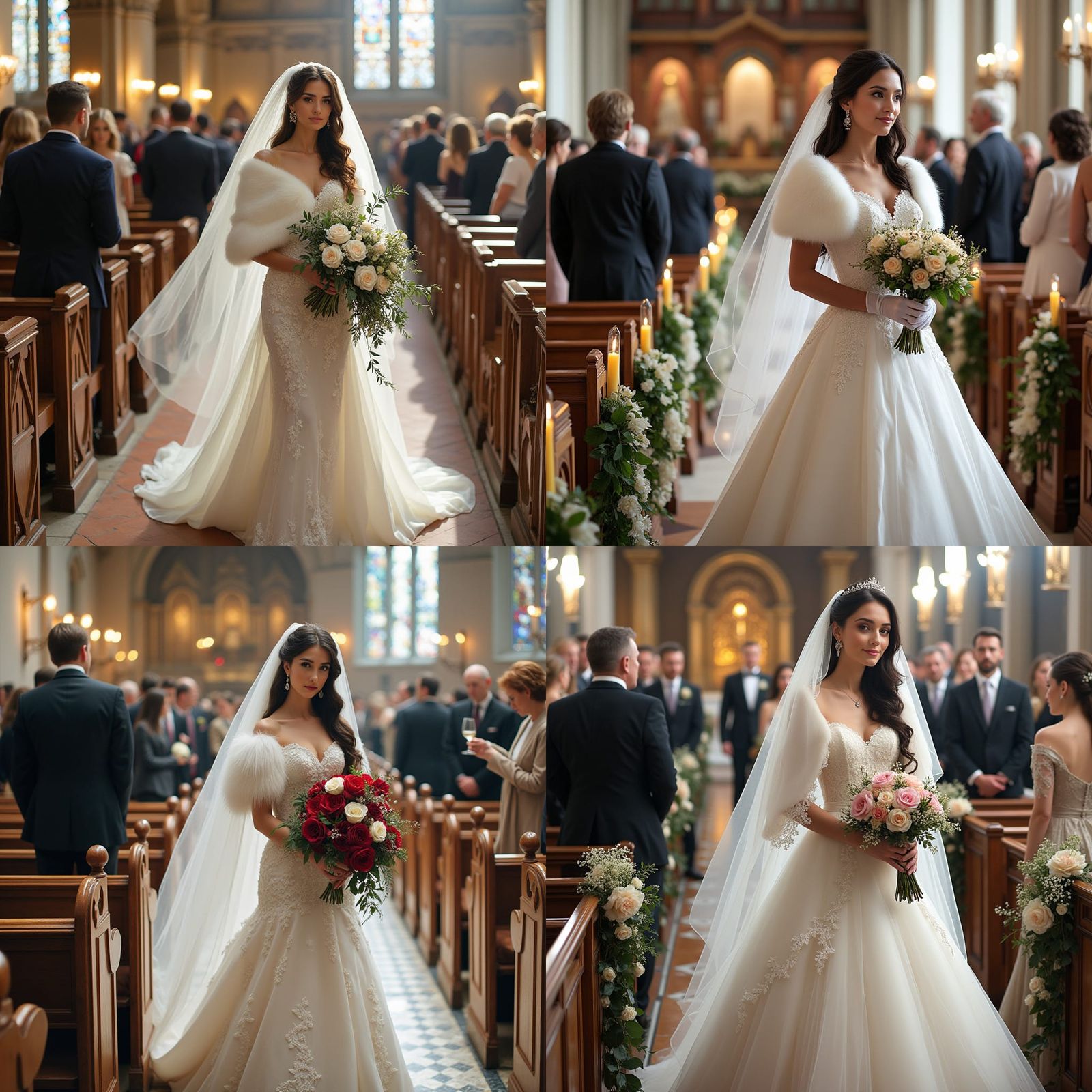 Radiant Bride with Lace Gown and Bouquet