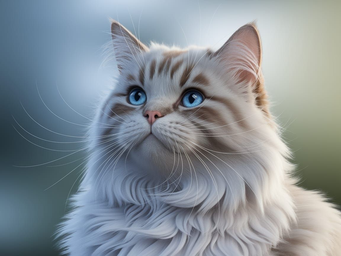 Hyper-Realistic Portrait of a Fluffy White Cat