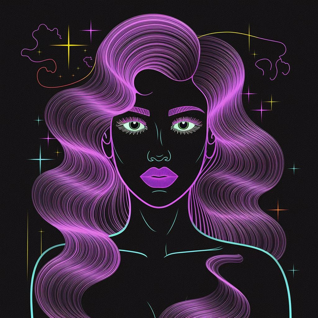 Abstract Cubism with Glowing Neon Texture