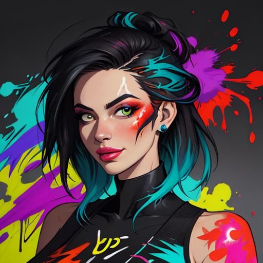 Vibrant Street Art Portrait of Woman in Graffiti Style