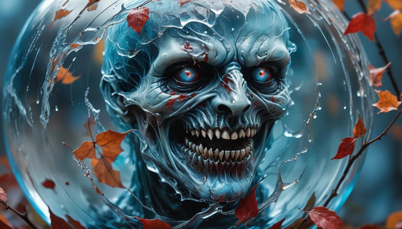 Surreal Ghoul Face Encased in Glass Sphere