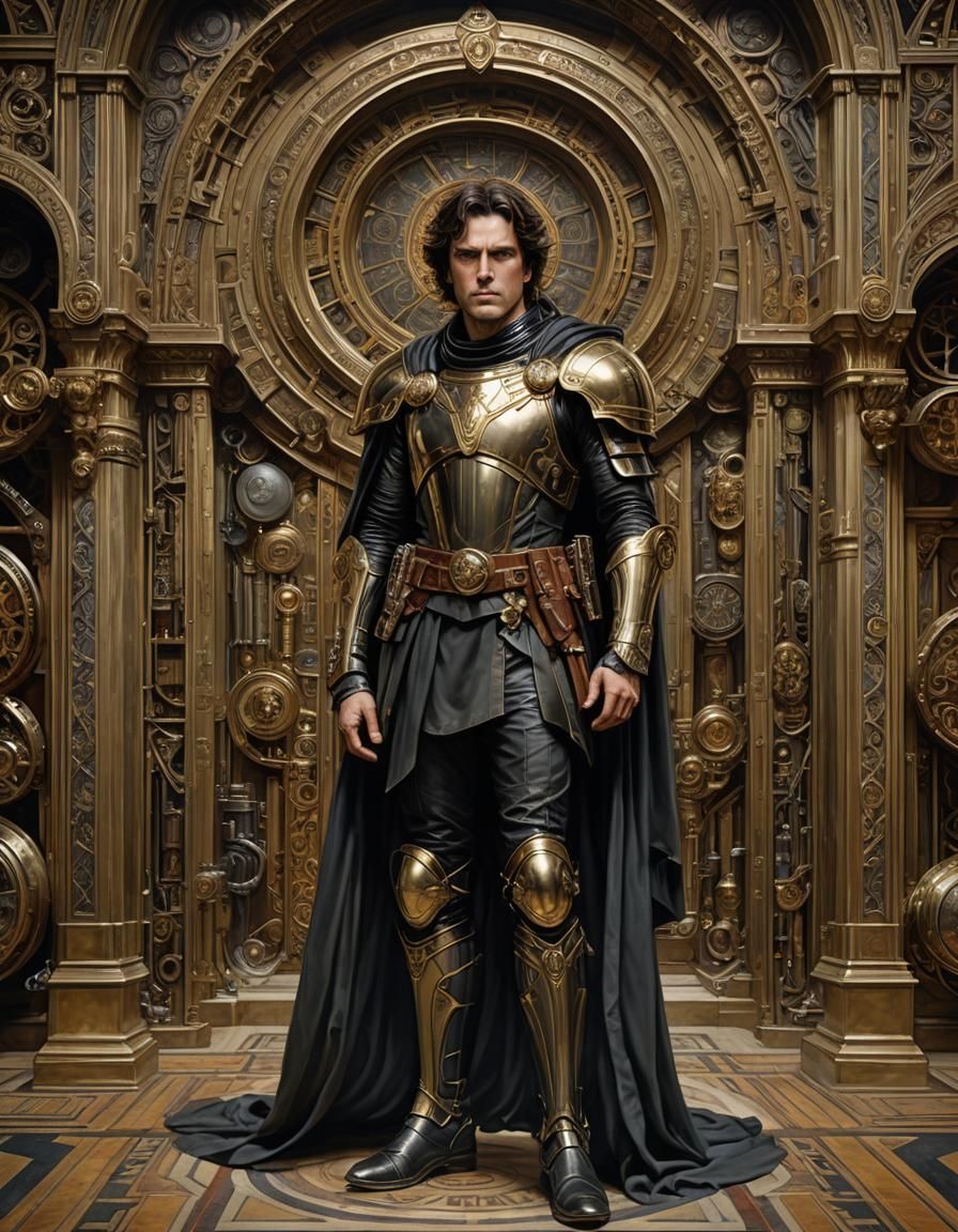 Realistic Portrait of Paul Atreides in Art Nouveau Style